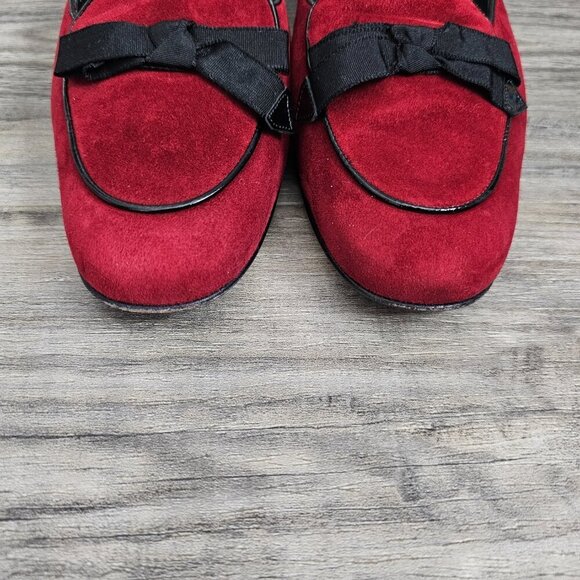 Salvatore Ferragamo Made in Italy Red Suede Bow Slip On Mules - Picture 7 of 14